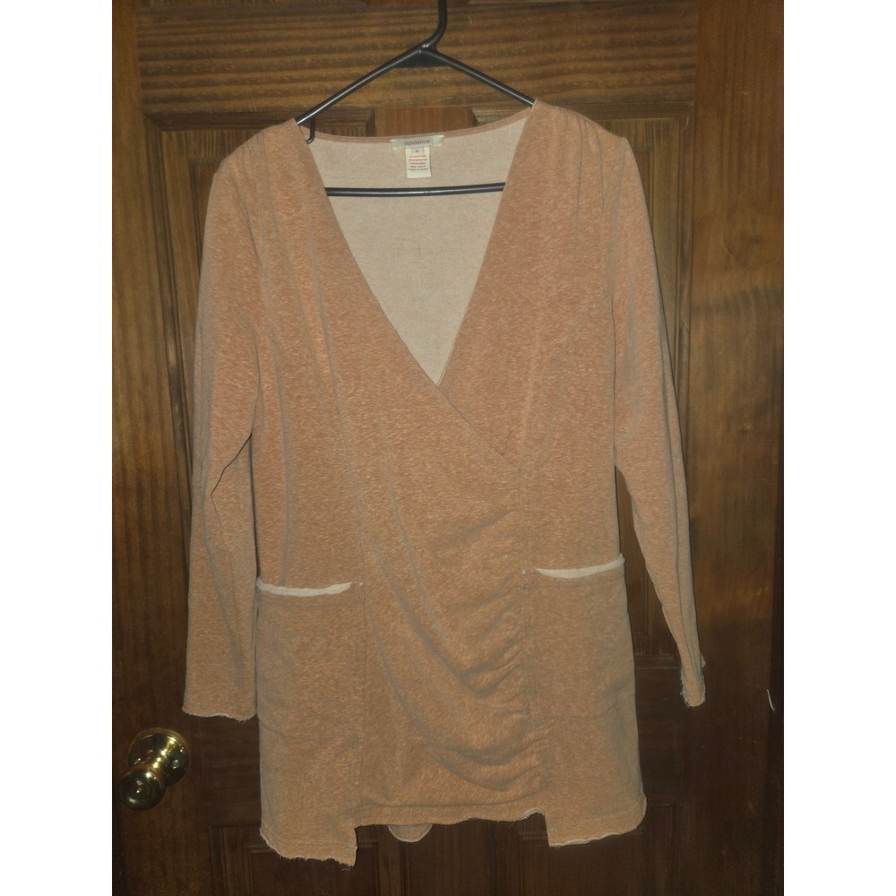 Sundance Womens Peach Faux Wrap‎ Ruched Tunic Top Long Sleeve Pockets Size S